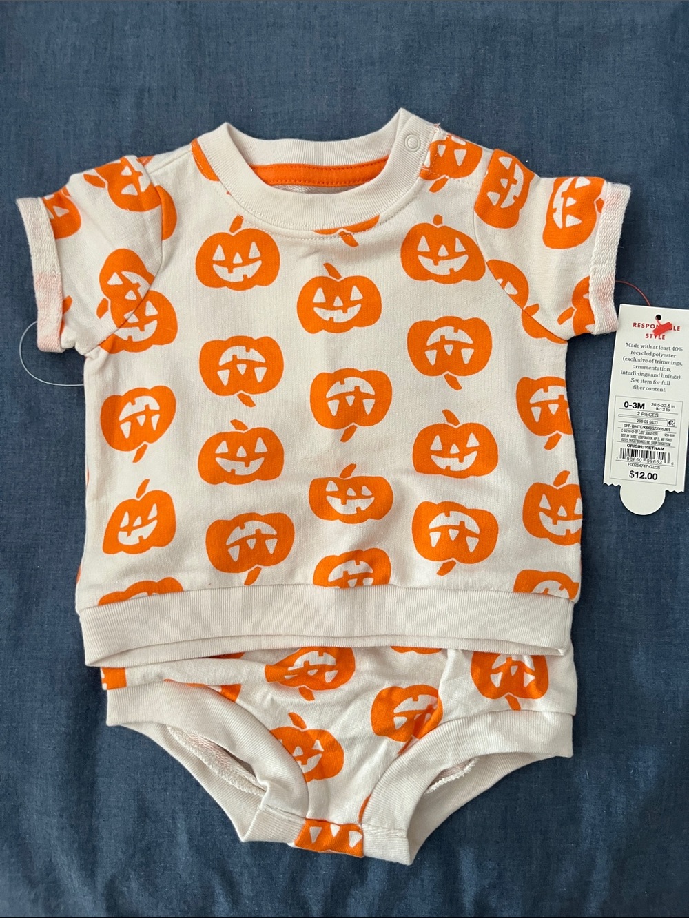 Cat & Jack Orange Pumpkin Print Bodysuit Set - Orange/Cream